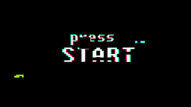 retro videogame press start text on old tv glitch interference screen ... New quality universal vintage motion dynamic animated background colorful joyful cool video footage