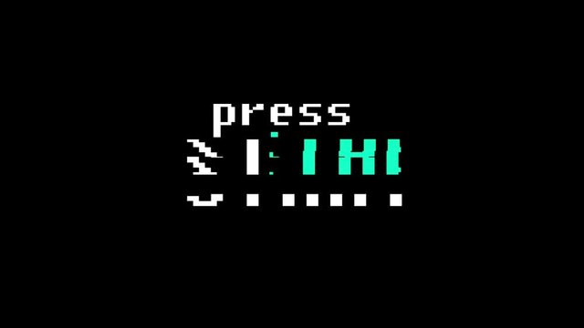 retro videogame press start text on old tv glitch interference screen ... New quality universal vintage motion dynamic animated background colorful joyful cool video footage