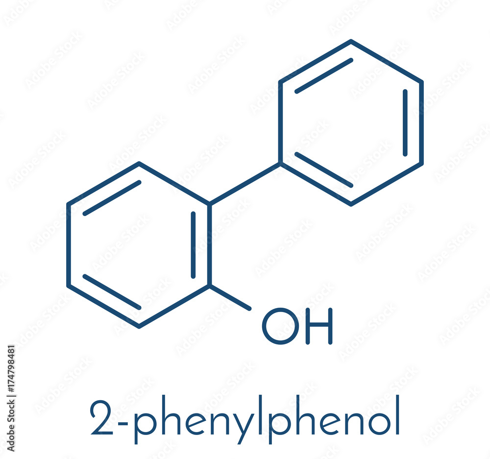 Wall mural 2-phenylphenol preservative molecule. biocide used as food additive, preservative, and disinfectant.