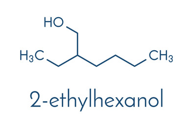 2-ethylhexanol (2-EH) molecule. Used as solvent, fragrance component and chemical precursor. Skeletal formula.