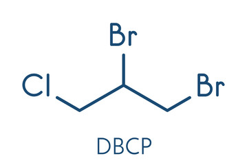 Dibromochloropropane (DBCP) soil fumigant molecule. Nematicide used in agriculture. Skeletal formula.