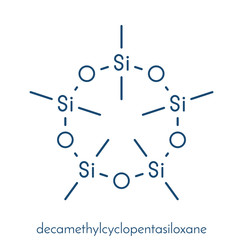 Decamethylcyclopentasiloxane (D5) molecule. Cyclic silicone chemical, frequently used in cosmetics (deodorants, sunblocks, hair and skin care, etc.). Skeletal formula.