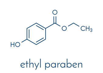 Ethyl paraben (ethyl para-hydroxybenzoate) preservative molecule. Skeletal formula.