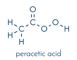 Peracetic acid (peroxyacetic acid, paa) disinfectant molecule. Organic peroxide commonly used as antimicrobial agent. Skeletal formula.