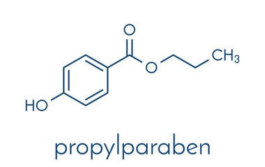 Propyl paraben preservative molecule. Used in food and cosmetics. Skeletal formula.