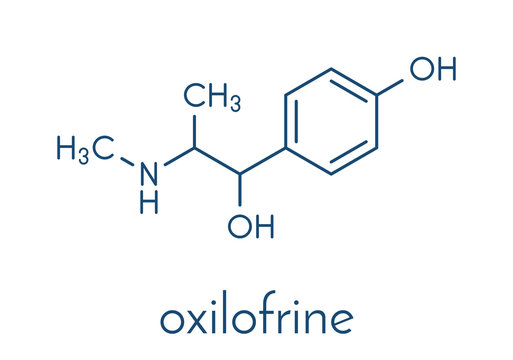 Oxilofrine (methylsynephrine, oxyephrine) stimulant drug, chemical structure.  Skeletal formula.