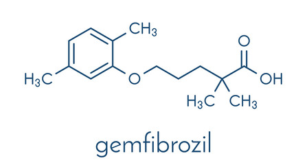 Gemfibrozil hyperlipidemia drug molecule (fibrate class). Skeletal formula.
