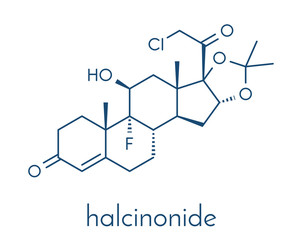 Halcinonide topical corticosteroid drug molecule. Skeletal formula.