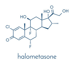 Halometasone topical corticosteroid drug molecule. Skeletal formula.