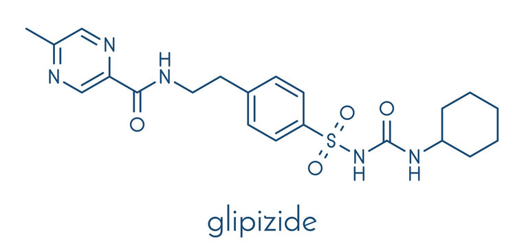 Glipizide diabetes drug molecule. Skeletal formula.
