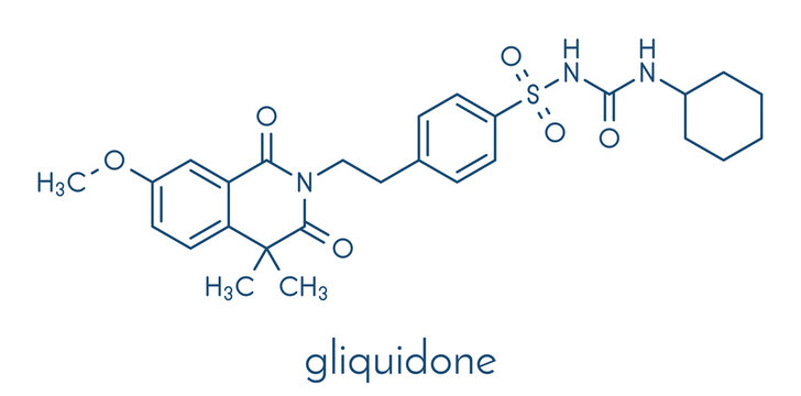 Gliquidone diabetes drug molecule. Skeletal formula.