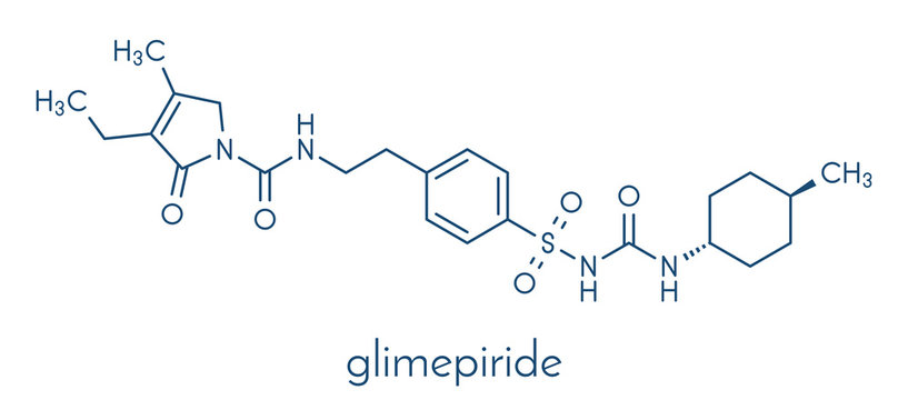 Glimepiride diabetes drug molecule. Skeletal formula.