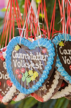 Gingerbread hearts, greetings from Cannstatter Wasen, Stuttgart Beer Festival, Stuttgart, Bad Cannstatt, Baden-Wuerttemberg, Germany, Europe
