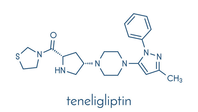 Teneligliptin diabetes drug molecule. Skeletal formula.