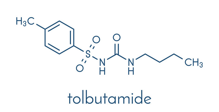 Tolbutamide diabetes drug molecule. Skeletal formula.