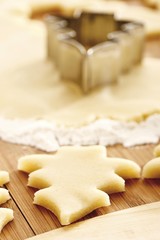 Cutting out shortcrust pastry, fir trees