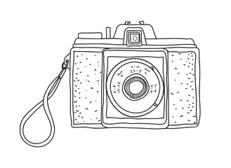 camera vintage hand drawn vector line art illustration