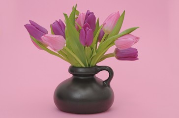 Fototapeta na wymiar Bouquet of Tulips (Tulipa) in a vase