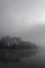 Fog covered lake near Wernau, Baden-Wuerttemberg, Germany, Europe