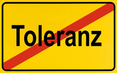 Fototapeta premium Sign city limits, symbolic image for the end of tolerance