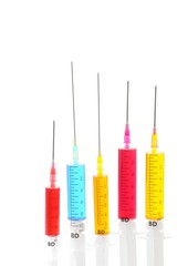 Syringes, injections, mixed colors