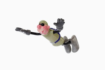 Cartoon character, basejumper in updraft