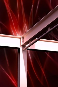 Steel beams against a red pattern, graphic