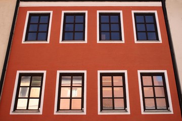 Facade and windows, view with colorful reflection