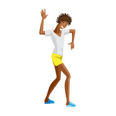 Man is dancing , with various interesting movements of his hands.