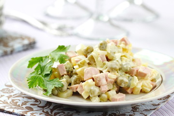 Russian traditional salad Olivier