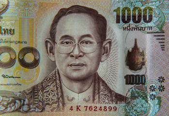 Detail on a 1000 baht Thailand bank note