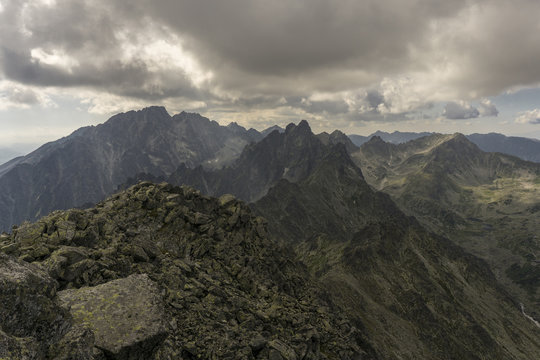 Alpine landscape of mountains. High Tatras Slovakia. Slavkovsky stit