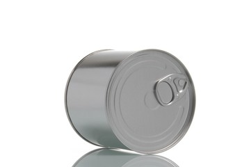 Tin can with a quick opening latch lying on its side