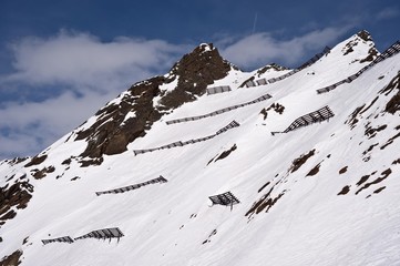 Avalanche barriers on Kirchenkogel mountain, ski resort, Obergurgl, Hochgurgl, Oetztal Valley, Tyrol, Austria, Europe