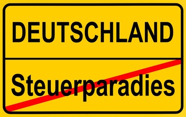 Sign city limits, symbolic image for tax havens outside Germany