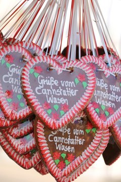 Gingerbread hearts, greetings from Cannstatter Wasen, Stuttgart Beer Festival, Stuttgart, Bad Cannstatt, Baden-Wuerttemberg, Germany, Europe