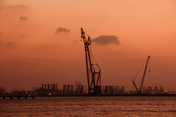 Sunset at the Dubai seaport, UAE