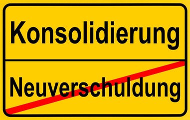 Sign city limits, symbolic image for the conflict between new debts and consolidation