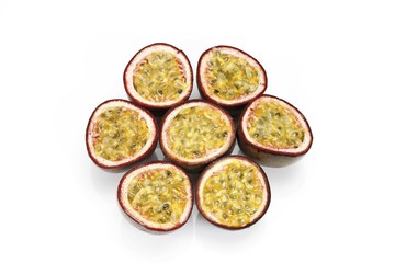 Seven passion fruit halves