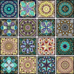 Crédence de cuisine en plexiglas Tuiles marocaines Modèle sans couture floral coloré de carrés