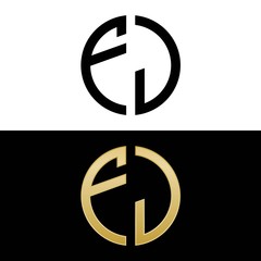 fj initial logo circle shape vector black and gold