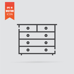 Chest of drawers icon in flat style isolated on grey background.