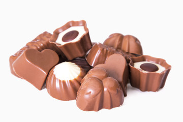 assortment of chocolates isolated on white