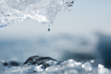 Water drop on a glacier in Iceland