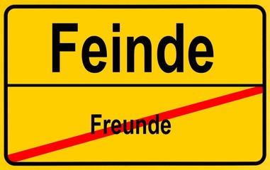 Fototapeta premium Sign city limits, symbolic image for going from friendship to enmity