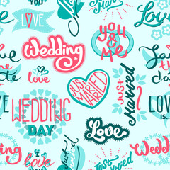 Typography Save the Wedding Day date quote text design greeting cards invitations illustration vector seamless pattern background
