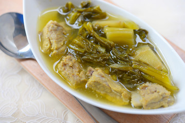 Pickled Cabbage Soup With Pork Ribs, Thai Food.