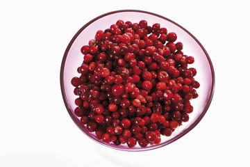 Glass bowl with cranberries