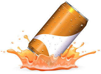 Soda can drops in orangle splash