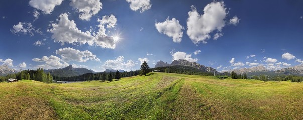 360 panoramic view of Pocol near Cortina d'Ampezzo, Dolomites, Italy, Europe